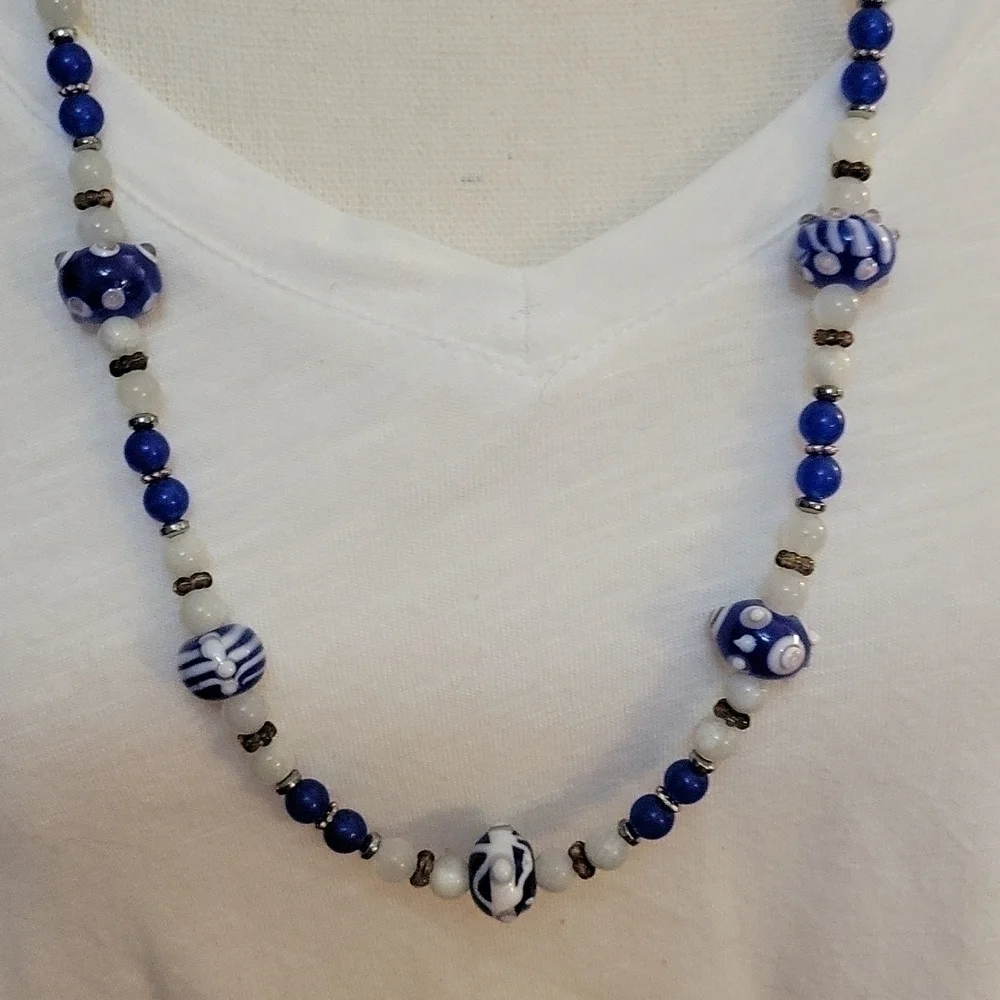 HANDMADE Chalcedony Moonstone Lampwork Beaded Artsy Opera Necklace